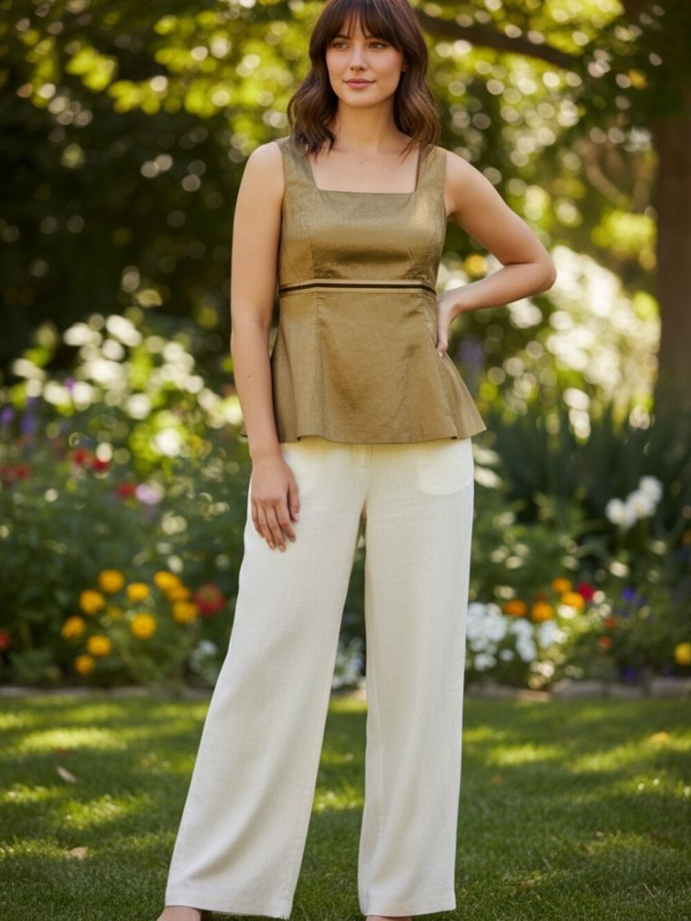 Ronen Chen Virginia Tank Top Womens 4 Gold Metallic Sleeveless Blouse NWT